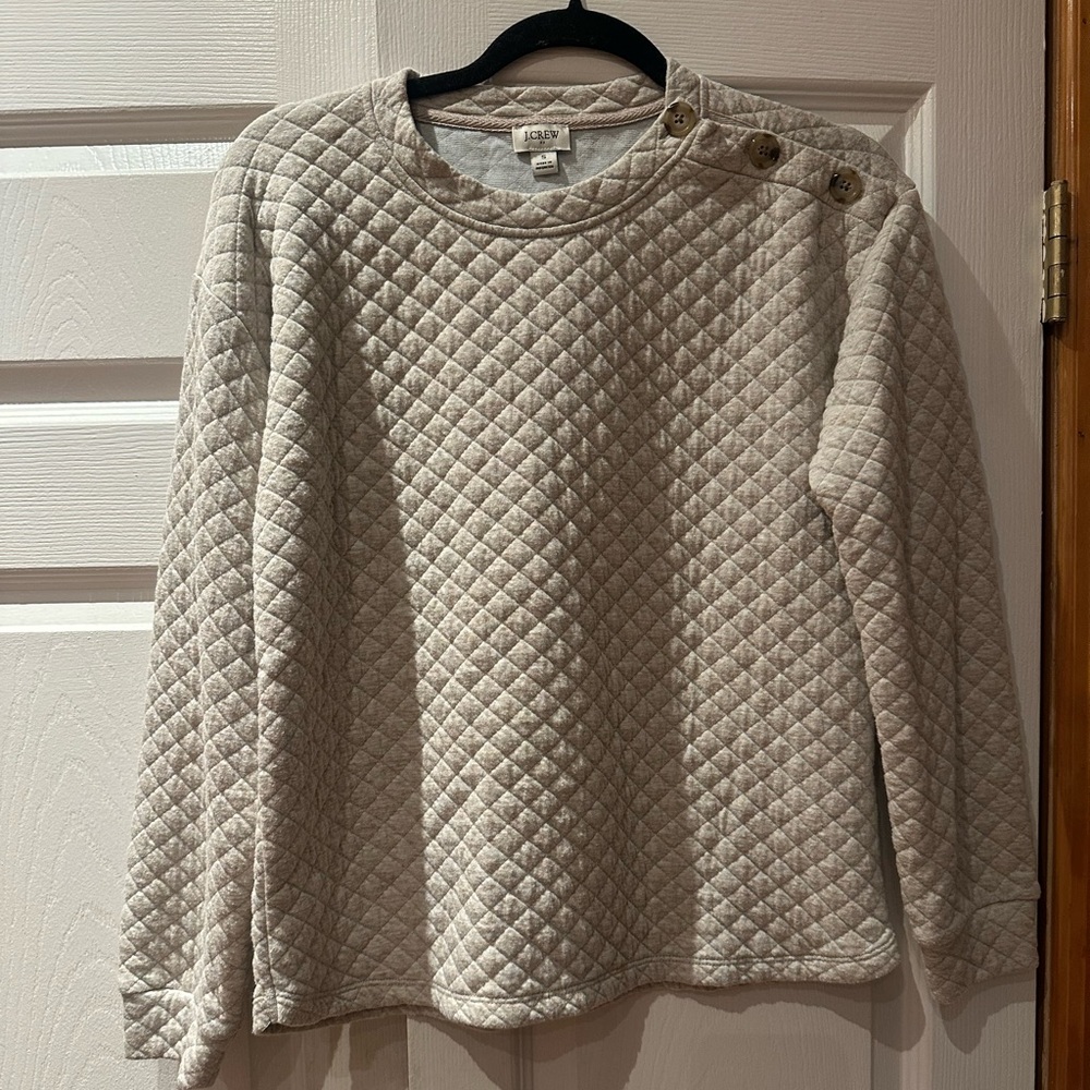 J. Crew Quilted Pullover Crewneck, Oatmeal, Size S, EUC